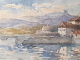 une aquarelle représentant un port avec des bateaux