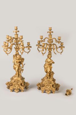 paire de candélabres en bronze doré ornés de figurines