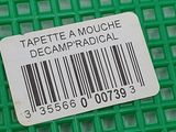 a label on a piece of plastic that says tapette a mouche decampradical