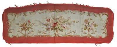 an image of a red and white table runner with flowers on it