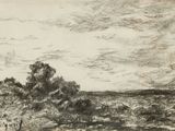 une image représentant un dessin de paysage avec des arbres et une rivière