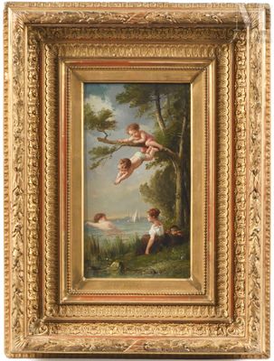 a painting of two cher chers in a wooded landscape