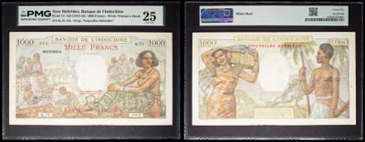 three different types of bank notes on display in a display case