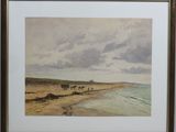 tableau représentant une scène de plage avec des vaches marchant le long du rivage