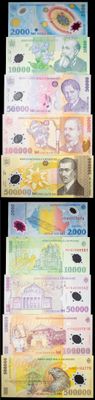 four different types of currency are shown on a black background