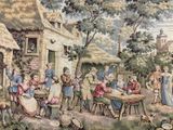 a painting of a group of people playing a game of checkers