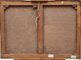 an old wooden easel with a painting on it on a white background
