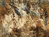 un tableau représentant une montagne recouverte de peinture marron et bleue