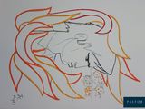 drawing of a woman with long hair and a hat on her head