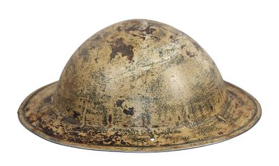 a helmet that has been worn on a white background