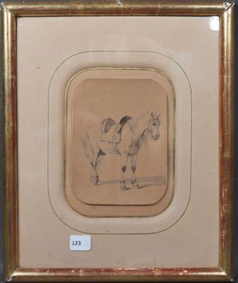 tableau représentant un cheval, encadré et muni d'une étiquette