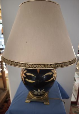 Lampe boule en céramique sur socle laiton avec abat-jour (H …