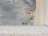 a painting on the wall of a building with a bird flying in the sky