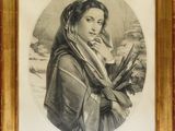 an old picture of a woman with a scarf on her head