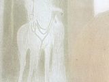 a picture of a horse drawn on the glass of a window