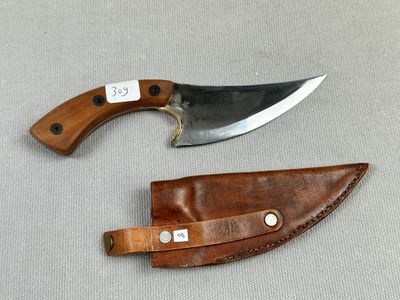 Couteau, plaquettes en bois d’abricotier, lame en acier carb…