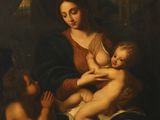 a painting of a woman holding a child in her lap