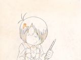 pencil drawing of a girl with a knife and a flower in her hair