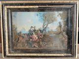 un vieux tableau représentant un homme à cheval avec une femme à ses côtés