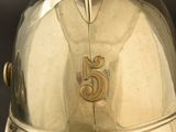 a close up of a helmet with a number on it
