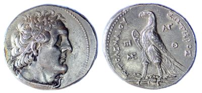 a close up of a coin with a bird on it