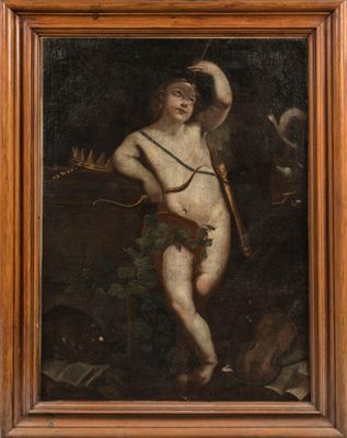 un tableau représentant un homme nu tenant un arc et une flèche