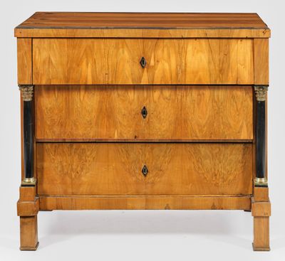 a wooden chest of drawers with two drawers on each side