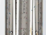 a close up of a pair of skis with writing on them