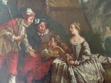 a painting of a man and two women and a child