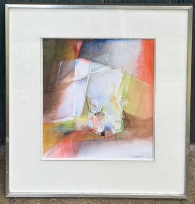aquarelle encadrée représentant une femme assise sur une chaise