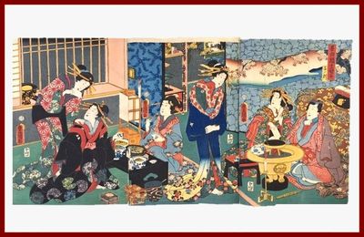 Utagawa Kunisada I et Utagawa Kuniyoshi : Tryptique Ne no ko…