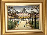 tableau représentant des enfants jouant dans un parc, avec un bâtiment en arrière-plan