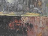 a painting of a cliff with trees in the background