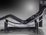 an image of a black and white photo of a chaise lounger
