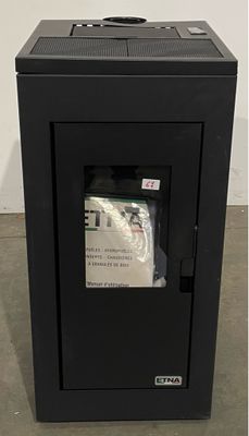 an image of a black metal cabinet with a label on it
