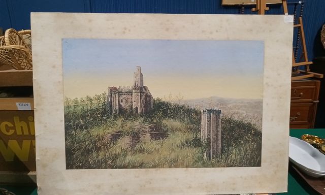 Estampe en couleur, château en ruine
