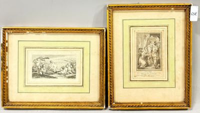 deux reproductions encadrées représentant un homme et une femme dans un paysage