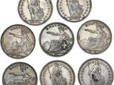 un ensemble de six pièces d'argent sur lesquelles figurent l'effigie d'une femme et d'un homme