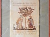 framed picture of a couple of rabbits sitting under a tree