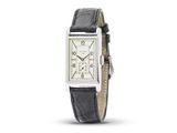 gros plan d'une montre sur fond blanc avec un bracelet noir