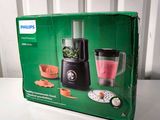 packaging of a philips blender sitting on top of a white table