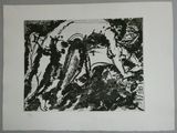 un dessin en noir et blanc d'un groupe de personnes