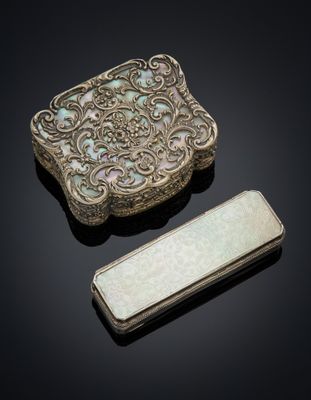 a silver and mother of pearl box and a rectangular box