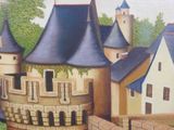 a painting of a castle on the wall of a building