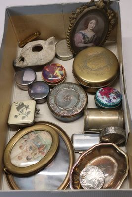 a box full of assorted items sitting on a table