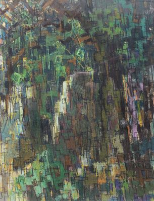 an image of a painting of a tree in the middle of a field