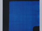 une image représentant un tableau bleu et noir accroché à un mur blanc