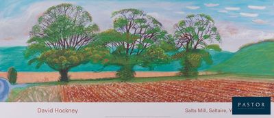 une image représentant un tableau montrant trois arbres dans un champ