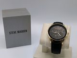 steve madden men ' s watch with black leather strap and gold case