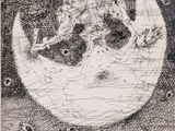 an image of a drawing of a man on a moon with a dog